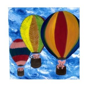 When Pigs Fly Signed Oil Painting on Gallery Wrapped Canvas